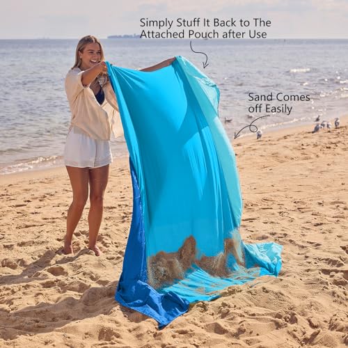 Teal Blue 10x9 Ft Beach Blanket Sandproof Waterproof Extra Large & Compact