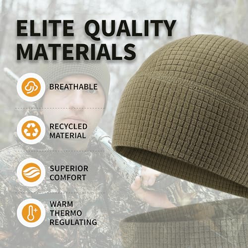 2 Pack Grid Fleece Beanie Watch Cap Waffle Tactical Beanie Multi-Season Army Military Fleece Hat, All Weather Gear