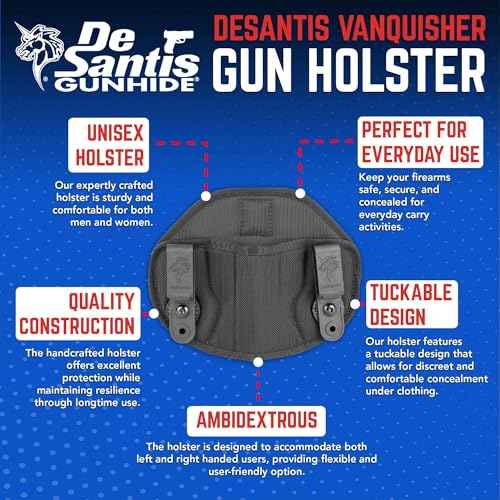 DeSantis Vanquisher Gun Holster, Tuckable IWB Holster, Made with Padded Ballistic Nylon, Ambidextrous, Black