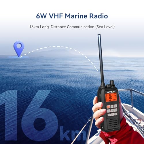 Retevis RM15 Marine Radio 6W,IP68 Floating VHF Radio Handheld,Built-in Noise Cancelling Mic,2000mAh,Type-C,Rust-Proof Charging,NOAA,Falling Water Flash Alarm,Boat Radio for Coastal Sailing(1 Pack)
