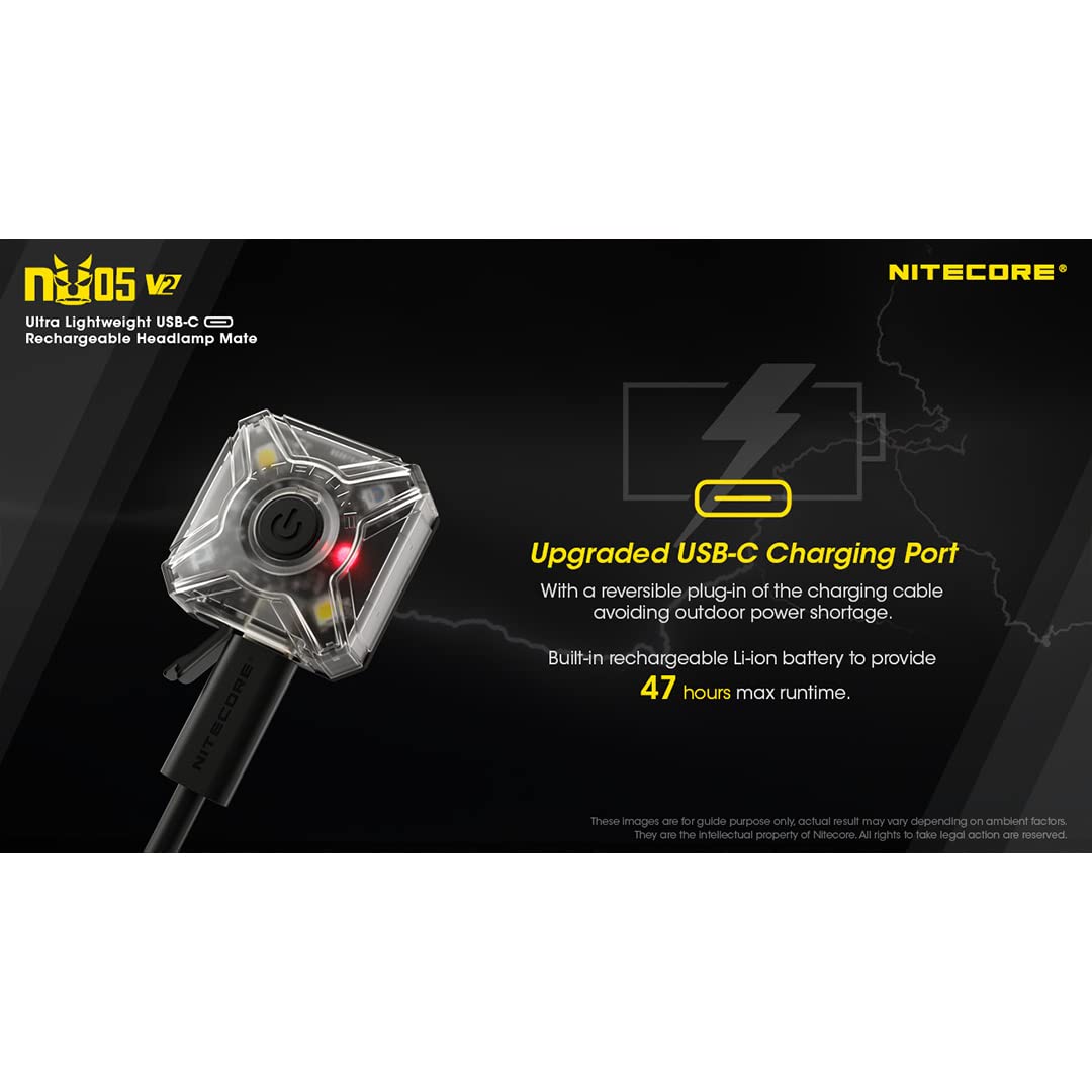 Nitecore NU05 v2 Signal and Safety Light, USB Rechargeable Red White LEDs with LumenTac Charging Cable