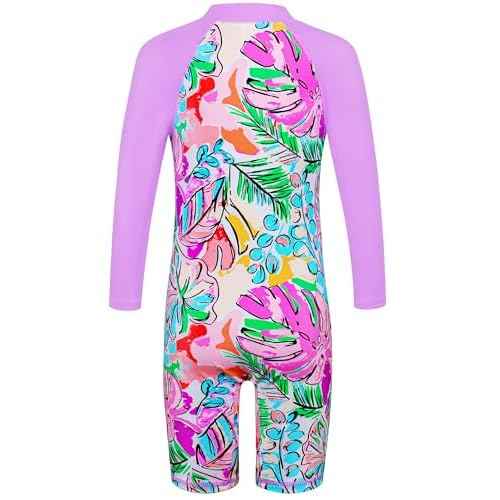 TFJH E 1PCS Long Sleeve Girls Bathing UPF 50+ Rash Guard Suits Swimsuts Zip 3-14Y