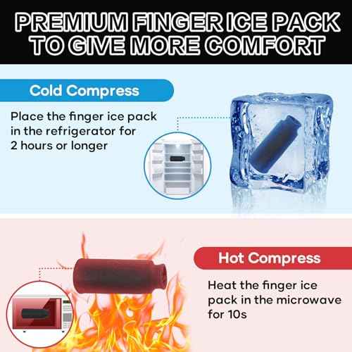 Trigger Finger Splint and Finger Ice Pack, 2+2 Set, Reusable Fingers Ice Sleeves for Pain Relief, Fingers Brace Fits for Middle/Ring/Index/Pinky Finger- Left and Right Hand, Black, 4pcs
