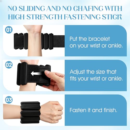 Black Wrist and Ankle Weights Set of 2 (1 lb Each) for Fitness and Exercise