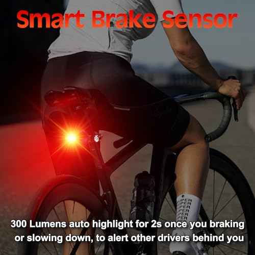 Cruxer Ultra Bright Bike Tail Light 200 Lumen Compact Bicycle Rear Light, USB-C Rechargeable, Smart Brake Sensing up to 300 Lumen, 8 Light Intensity Levels, 4 Lighting Modes, IP66 Waterproof