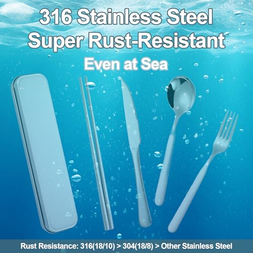 316 Stainless Steel Travel Utensils Set with Case - Reusable Cutlery for Camping, Lunch, Work