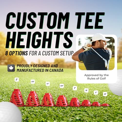 Golf Tees Set - Adjustable Height Plastic Tees for Indoor & Outdoor Use 8 Pack