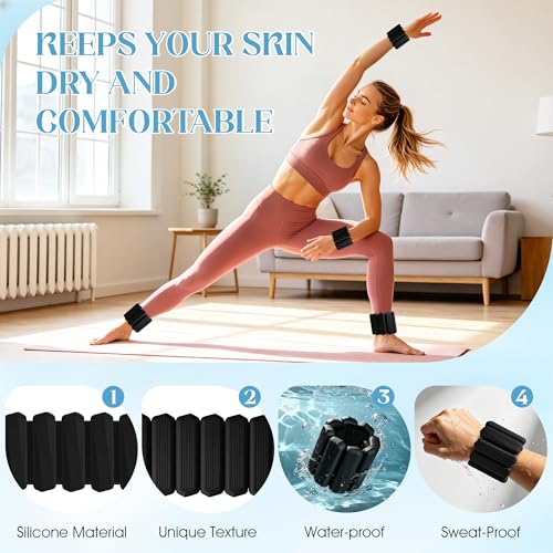 Black Wrist and Ankle Weights Set of 2 (1 lb Each) for Fitness and Exercise