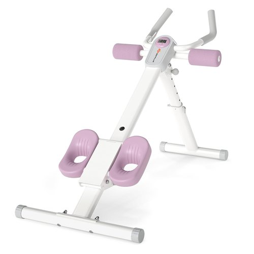 Goplus Adjustable Ab Trainer Machine, Foldable Ab Workout Equipment with Knee Protection, LCD Monitor, Home Gym Abdominal Trainer for Stomach Workout Core Strength Fitness (Pink+White)