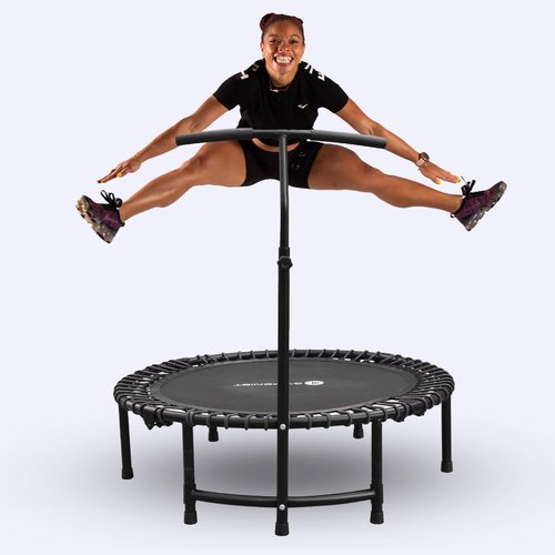 Fitness Trampoline for Adults and Kids, Indoor Rebounder Exercise Trampoline for Workout Fitness for Quiet and Safely Cushioned Bounce Workout (with Handles, Black)