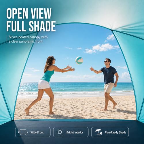 Portable Sun Shelter Beach Tent 3-Person Turquoise Ocean UPF 50+ UV Protection