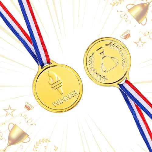 Caydo Gold Medals for Kids Medals for Awards Plastic Winner Award Medals for Kids(24PCS/100PCS)
