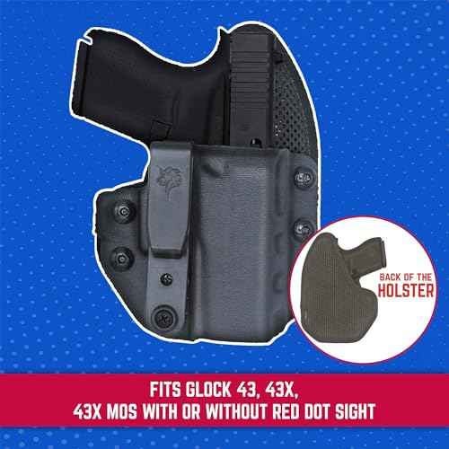 DeSantis Uni-Tuk Gun Holster, Built-in Spur, Fits 43, 43X, 43X MOS with or Without RED DOT Sight, IWB Holster, Adjustable and Tuckable 360-C Clip, Right Fitment, Black