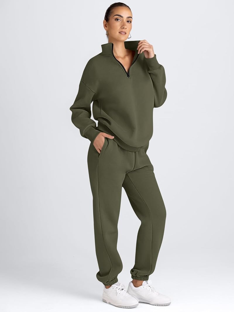 Automet Women’s 2-Piece Lounge Set - Armygreen, X-Large Sweatshirt & Joggers