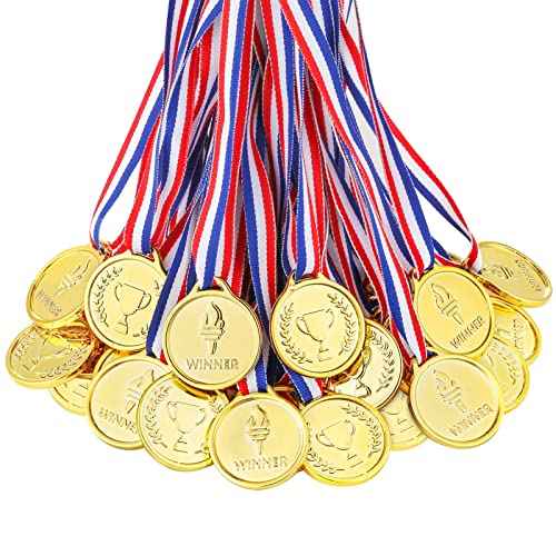 Caydo Gold Medals for Kids Medals for Awards Plastic Winner Award Medals for Kids(24PCS/100PCS)