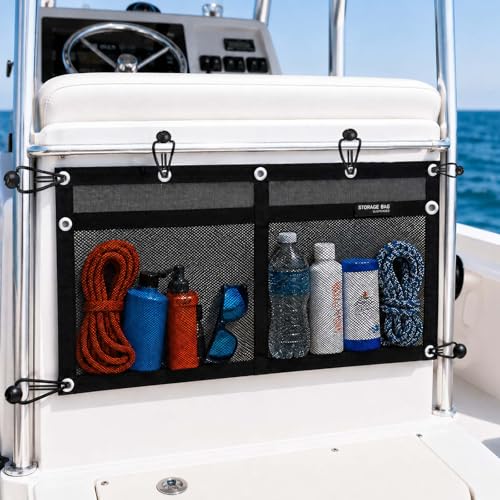 32 Inch Polyester Boat Storage Mesh Bag with 6 Elastic Loops - Black