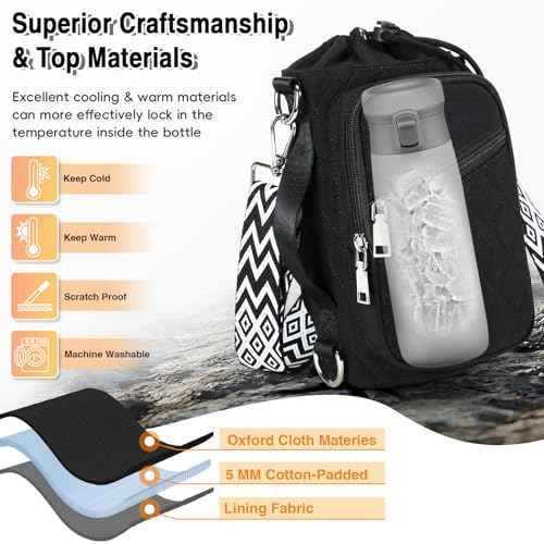 Water Bottle Carrier Bag with Strap, Water Bottle Holder Crossbody Bags for Women Men for Walking, Hiking,Cycling