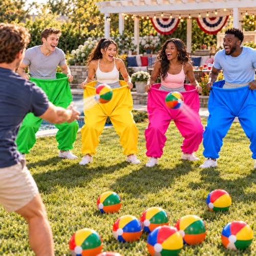Outdoor Yard Game with Giant Pants and 48 Balls - Variation of Yellow, Green, Blue, Pink