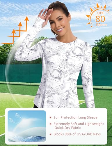 Avoogue Women's UPF 80+ UV Long Sleeve Shirt with Thumb Holes - Medium, Black-White