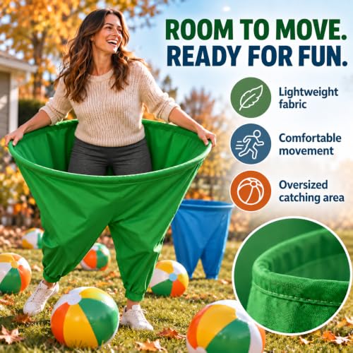 Outdoor Yard Game with Giant Pants and 48 Balls - Variation of Yellow, Green, Blue, Pink