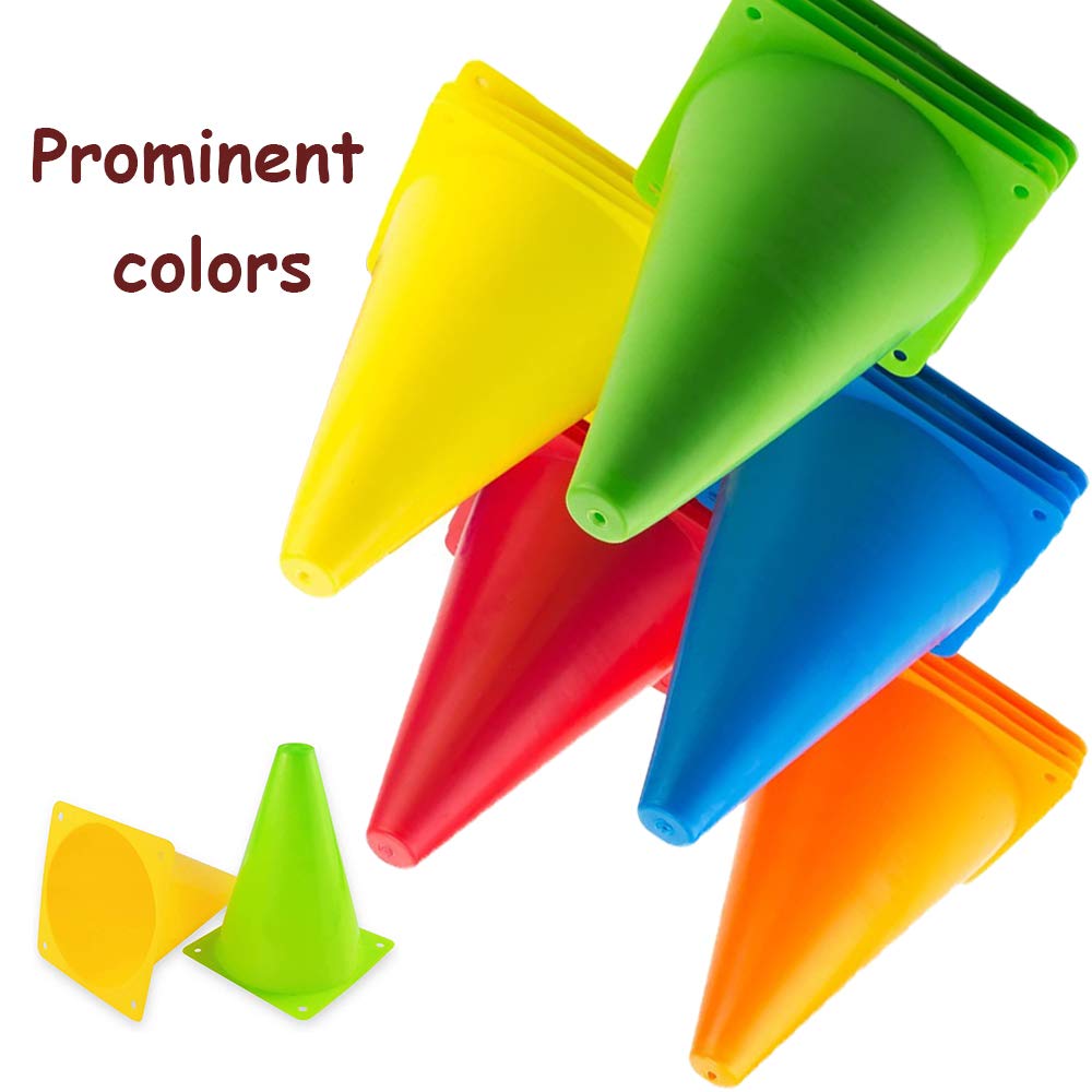 20 PCS 7 Inch Plastic Agility Cones for Kids - Mini Traffic Safety Construction Cones for Party, Drills, Basketball, Soccer - 5 Colors