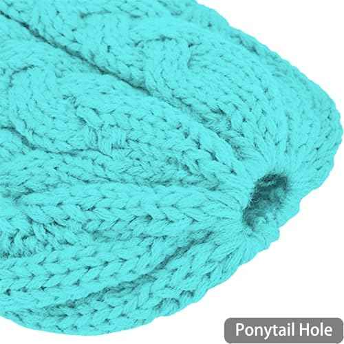 Rosoz Ponytail Beanie for Women,Winter Warm Beanie Tail Soft Stretch Cable Knit Messy High Bun Hat