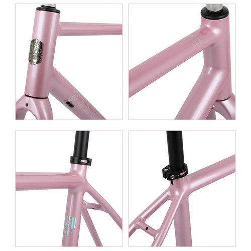 BSFHQS Road Bike Frameset Gravel Bikes Frame 700C Disc Brake Frame Aluminum Alloy Bike Frame 44cm 47cm 50cm 53cm Thru Axle Frame 100/142mm BSA BB68mm(Pink,44cm)