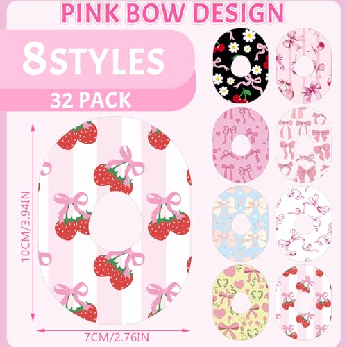 Waterproof Adhesive Patches for Dexcom G7 - Floral Bow Design, 32 Pack, Sweat & Water Resistant