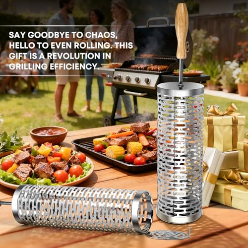 Round Wire Mesh Grill Basket for Outdoor BBQ Vegetables - 2 Pack
