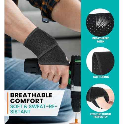 HiRui Wrist Wraps 2-Pack, Adjustable Breathable Wrist Support Brace for Men & Women ? Pain Relief for Carpal Tunnel Syndrome, Tendonitis, Arthritis, Sports, Workouts ? Fits Left & Right Hand (Black)
