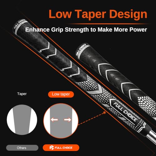 White Golf Grip Set - 13 High-Traction Rubber Club Grips with Low-Taper Design & Micro-Texture - Complete Regripping Kit