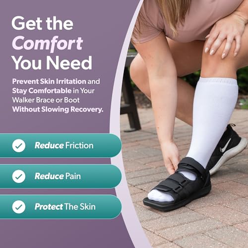 BraceAbility Walking Boot Sock Liners ? (1 Pair) Replacement Medical Tube Socks for Under Orthopedic, Air CAM Walkers, Fracture Boots, and Surgical Foot Cast Shoes for Men or Women (Tall Black)