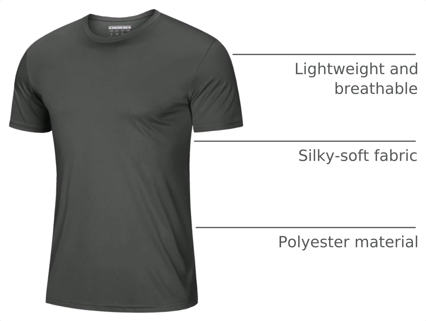 Tee Shirts Mens Short Sleeve T Shirts Lightweight Breathable Casual Shirts Dry Fit Swim Shirt UV Protection Beach Shirts Dark Grey