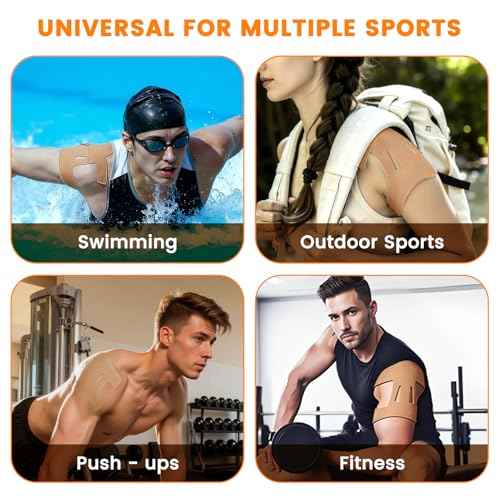 Precut Kinesiology Tape for Shoulder, 10 Pcs Athletic Knee Tape for Shoulder Pain Relief Waterproof Elastic Supports Hypoallergenic Latex-Free Tape for Sports - Beige
