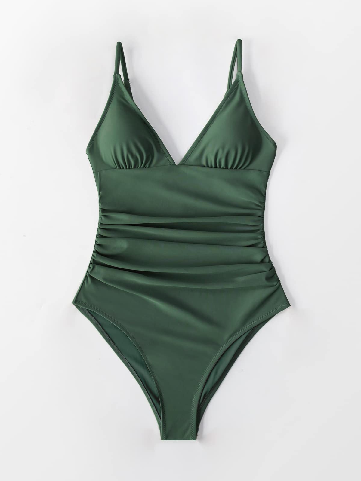 CUPSHE Womens Swimwear One Piece Swimsuit Tummy Control V Neck Bathing Suits Small Green