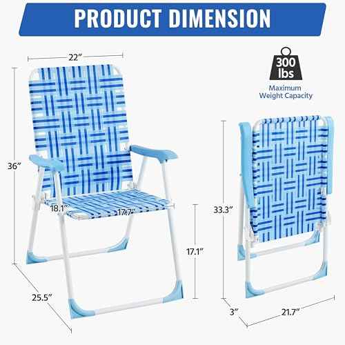 Yaheetech Set of 2 Outdoor Beach Camping Chair, Folding Lawn Chair with Armrests for Adults Portable Robust Iron Frame Chairs for Patio, Backyard, Poolside, Blue