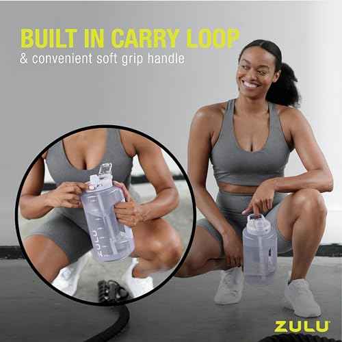 ZULU Goals 64oz Half Gallon Plastic Water Bottle with Straw and Time Marker | Large Reusable Jug with Handle and Leak Proof Lid for All Day Hydration, Gym and Outdoors, Gift Ready, Grey