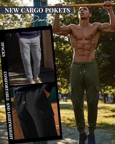 August Alley Men's Cargo Joggers with 4 Pockets - Olive Green, Light Gray, Black