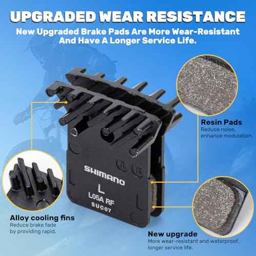 Resin Disc Brake Pads with Cooling Fins and Alloy Back Plate, Compatible with Shimano L05A-RF L02A L03A ? 1 Pair