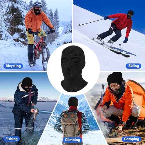 Pukavt 1-2 Pack 3 Hole Winter Knitted Mask, Full Face Cover Ski Mask Warm Balaclava for Skiing, Motorcycle, Snowboard