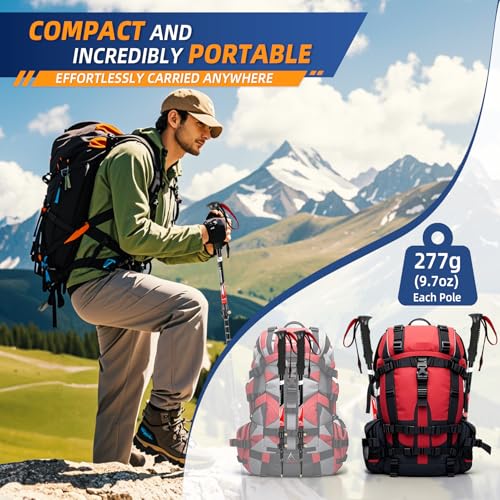 Adjustable Lightweight Aluminum Hiking Poles - Red