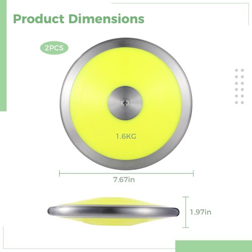 Tideme 2 PCS 1.6 Kg Sports Training Discus, Track and Field Discus for High School Boys Girls, Reliable Nylon-Iron Built, Easy-to-Grip Anti-Slip Polished Finish, Sports Practice Discus, Yellow