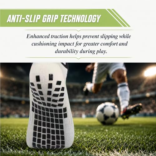 Men's Grip Soccer Socks Non Slip Athletic Football Basketball Socks - One Size, Black & White