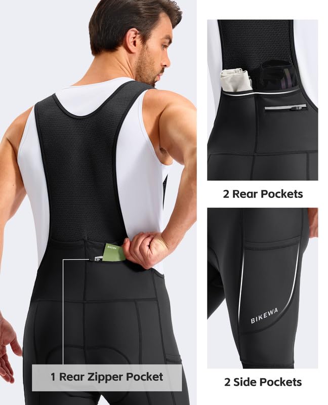 Men's Cycling Bibs Shorts 4D Padded with Anti-Slip Leg Grips - Black, Large