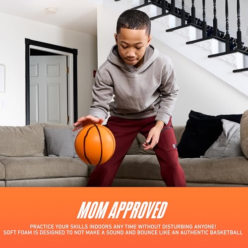 Nerf Quietcourt Silent Foam Basketball - Mini Size 7 Inches - Never Goes Flat - Orange