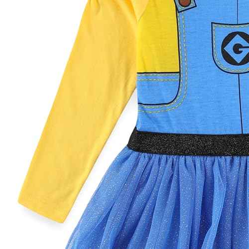 Universal Minions Girls 2 Piece Long Sleeve Glitter Tulle Dress and Footed Stockings for Toddlers