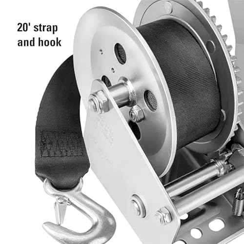Fulton 142305 Boat Trailer Winch with 20 Foot Winch Strap with Hook, 1,800 lbs. Capacity, Single-Speed Hand Crank Winch, Solid Drum Gear System