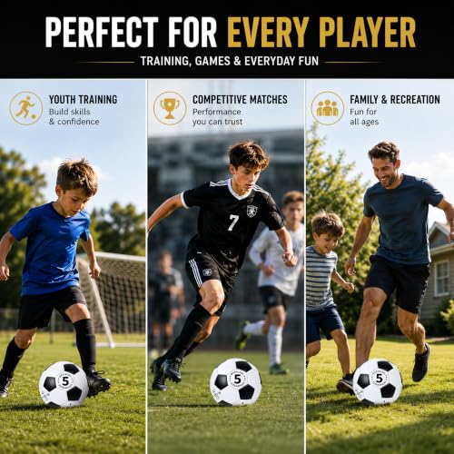Soccer Ball Set - 2 Size 5 Official Match Balls with Pump & Bags - Black & White