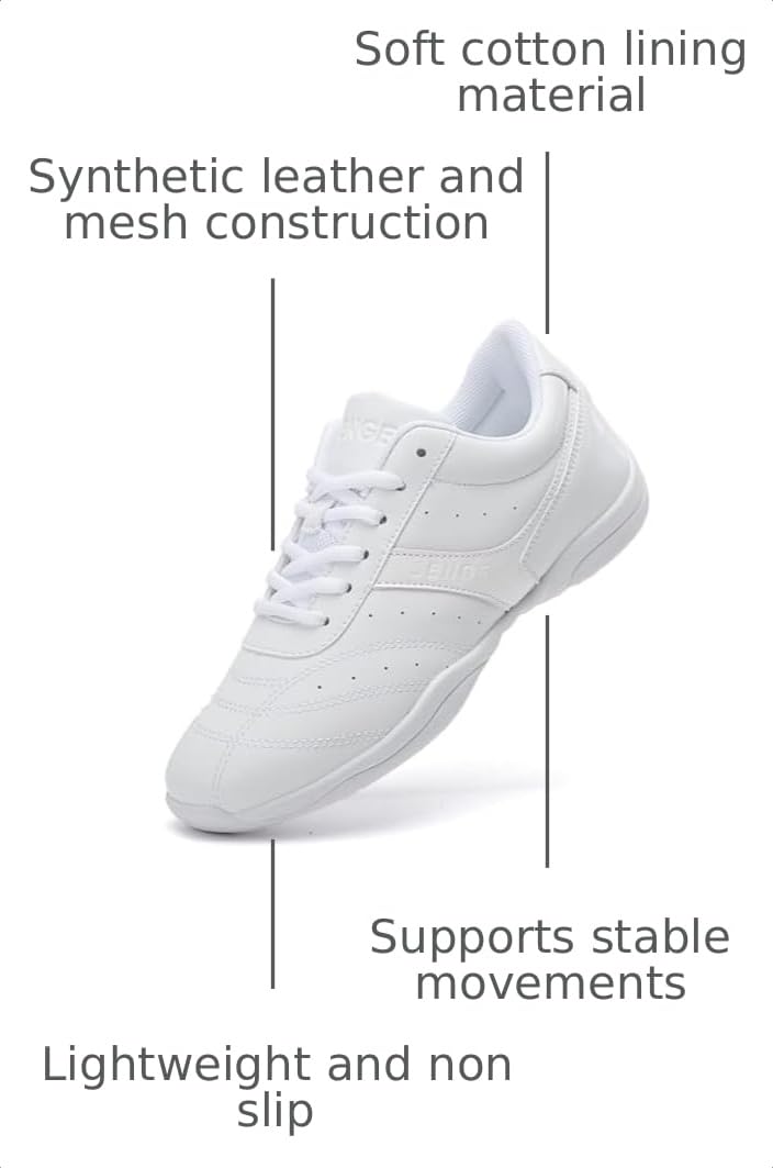 GlideMoves Little Kid Girls White Leather Tumbling Cheer Shoes - White, 10.5 Women/9.5 Men