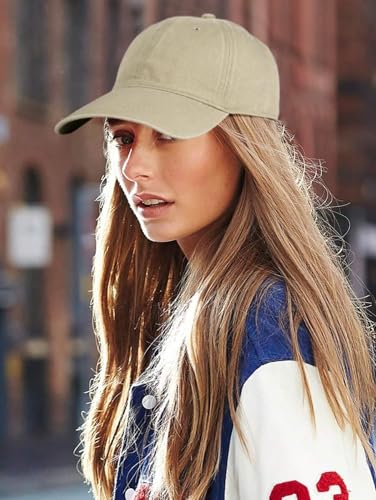 Beige Low Profile Washed Cotton Baseball Cap for Men and Women
